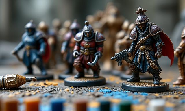 Detailaufnahme von bemalten Fantasy-Miniaturen auf einem Spieltisch.